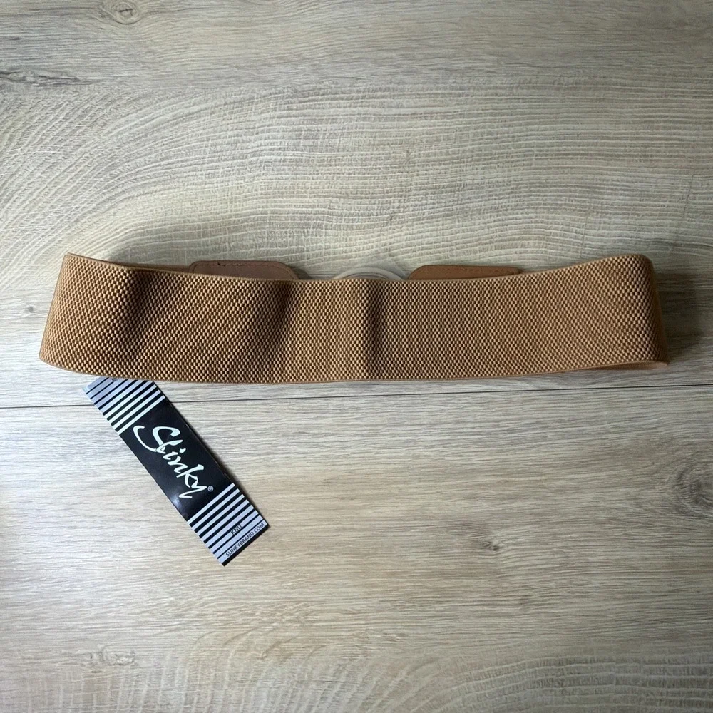 Slinky Belt Knit Brown Cinch Wide Elastic‎ Bronze Metallic Buckle Glam One Size